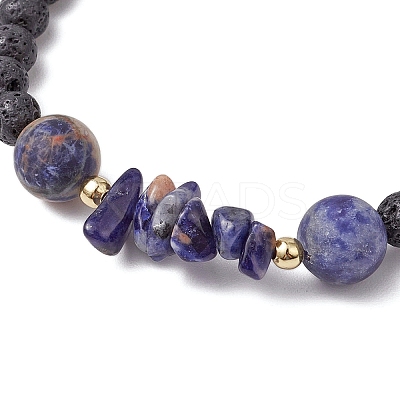 Natural Sodalite with Natural Lava Rock Beaded Stretch Bracelets for Women BJEW-JB11130-03-1