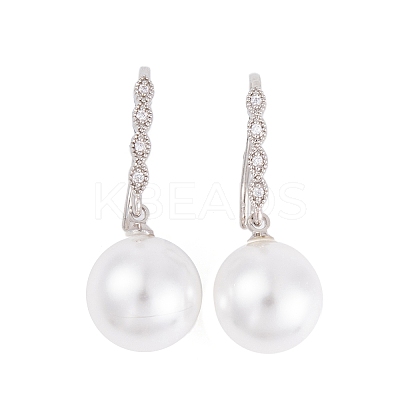 Rack Plating Brass Cubic Zirconia ABS Pearl Earring Hooks EJEW-S219-16P-04-1