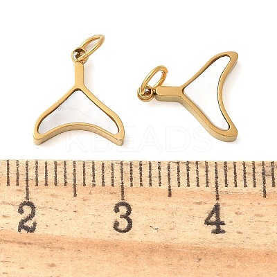 304 Stainless Steel Pave Natural White Shell Whale Tail Charms STAS-Q345-18G-1
