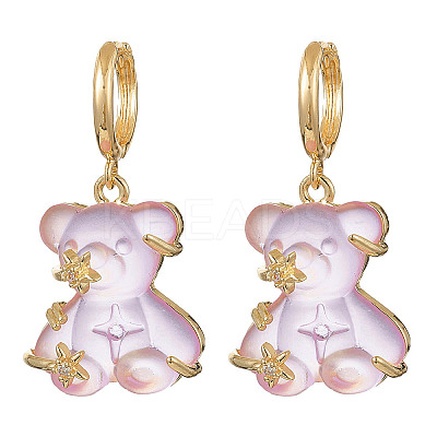3 Pair 3 Color Resin Bear with Crystal Rhinestone Star Dangle Hoop Earrings EJEW-JE05244-1