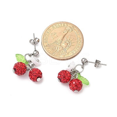 Cherry 304 Stainless Steel Handmade Polymer Clay Rhinestone Dangle Stud Earrings EJEW-JE06429-02-1