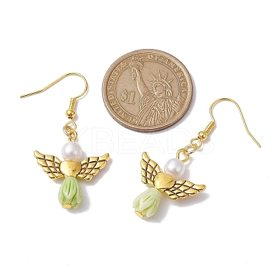 Angel Antique Golden Alloy & Resin Dangle Earrings EJEW-JE05686-03-1