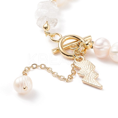 Natural Mixed Stone Chips & Pearl Beaded Bracelet with Enamel Lighting Bolt Charms BJEW-JB08332-M-1