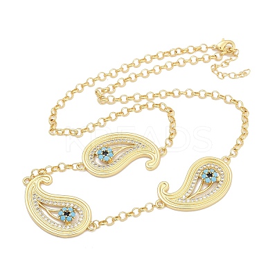 Brass Micro Pave Clear & Sky Blue Cubic Zirconia Teardrop Evil Eye Link Chain Necklaces KK-H203-14G-1