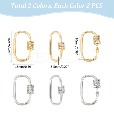 4Pcs 2 Colors Brass Micro Pave Clear Cubic Zirconia Screw Carabiner Lock Charms FIND-UN0004-44-1
