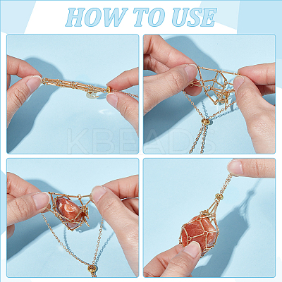 6Pcs 2 Colors Brass Chain Macrame Pouch Necklaces Making NJEW-WR00004-1