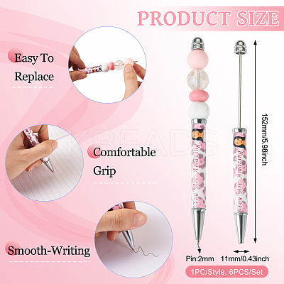 6Pcs 6 Styles Printed Plastic Ball-Point Pen AJEW-TA0001-82-1