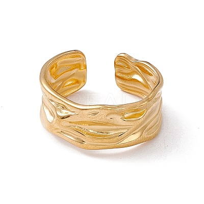 Ion Plating(IP) 304 Stainless Steel Twist Wave Open Cuff Ring for Women RJEW-C045-22G-1
