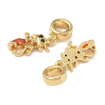 Brass Pave Dark Orange Cubic Zirconia European Dangle Charms KK-L257-24G-01-1