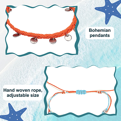 4 Sets 4 Colors 304 Stainless Steel & Alloy Wave & Flat Round Charm Bracelet BJEW-AN0001-34-1