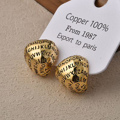 Letter Teardrop Brass Stud Earrings for Women EJEW-G391-02G-1