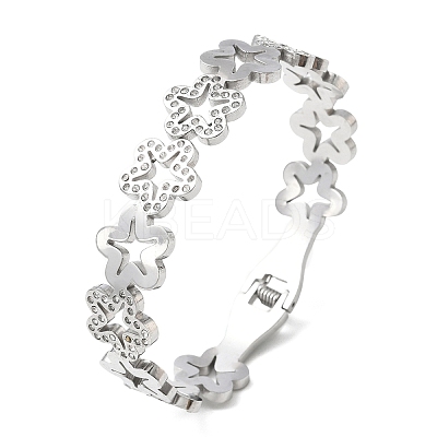Hollow Flower 304 Stainless Steel Bangles for Women BJEW-A166-02P-1