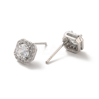 Clear Cubic Zirconia Square Stud Earrings EJEW-K093-16P-1