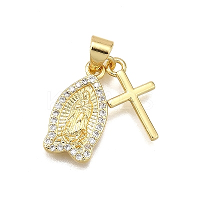 Rack Plating Brass Micro Pave Cubic Zirconia Pendants KK-D343-13G-1