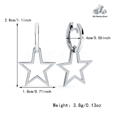 Simple Daily Wear Sterling Silver Star Hoop Earrings Fashionable and Versatile BO3781-1