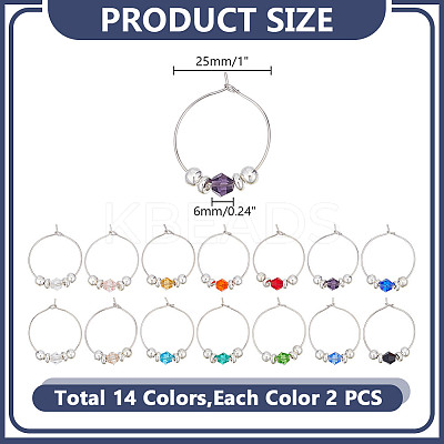 28Pcs 14 Colors Bicone Glass Wine Glass Charms AJEW-HY00010-1