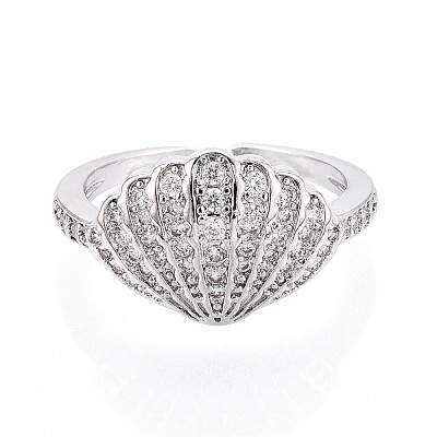 Brass Micro Pave Cubic Zirconia Adjustable Open Cuff Rings for Women RJEW-N051-03P-1