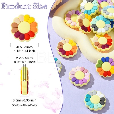 20Pcs 5 Colors Flower Food Grade Eco-Friendly Silicone Focal Beads SIL-CJ0002-28-1