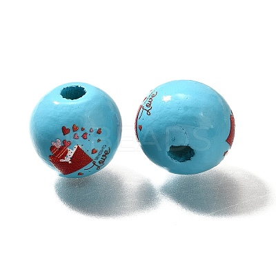 Valentine's Day Element Printed Wood Beads WOOD-R002-01-26-1