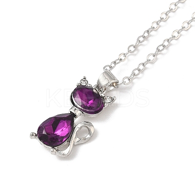 Cat Shape Alloy Rhinestone Pendant Necklaces FS-WG5CA0C-04-1