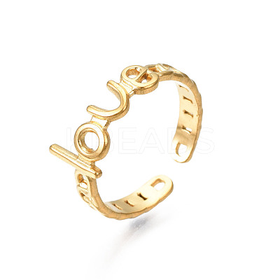 Ion Plating(IP) 304 Stainless Steel Word Love Open Cuff Ring for Women RJEW-S405-262G-1