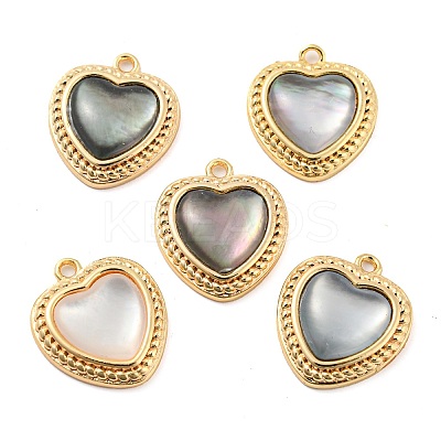 Natural Freshwater Shell Brass Heart Charms KK-Q806-07G-1