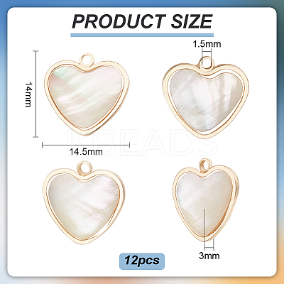 12Pcs Brass Pave White Shell Heart Charms FIND-BC0013-84A-1