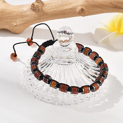 Adjustable Natural Carnelian and Non-magnetic Synthetic Hematite Braided Bead Bracelets BJEW-Z090-01D-1