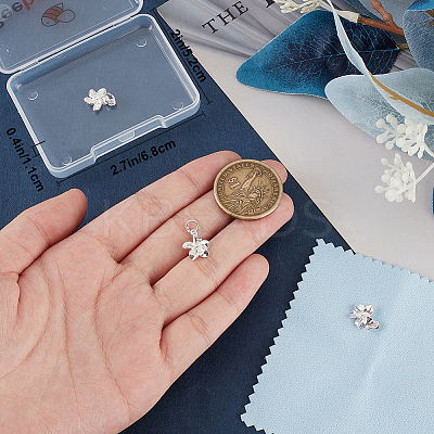 5Pcs 925 Sterling Silver Flower Charms with Jump Rings with 1Pc Double Sided Suede Fabric Silver Polishing Cloth FIND-BBC0015-93-1