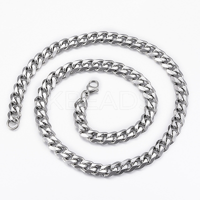 201 Stainless Steel Curb Chain Necklaces & Bracelets Sets SJEW-L186-02P-A-1