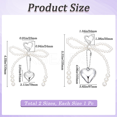2Pcs 2 Styles Heart & Bowknot Acrylic Imitation Pearls Pendant Decorations HJEW-BBC0001-04-1