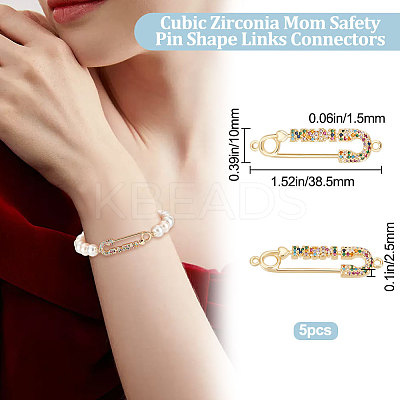 5Pcs Mother's Day Theme Brass Micro Pave Colorful Cubic Zirconia Connector Charms ZIRC-BBC0001-59-1
