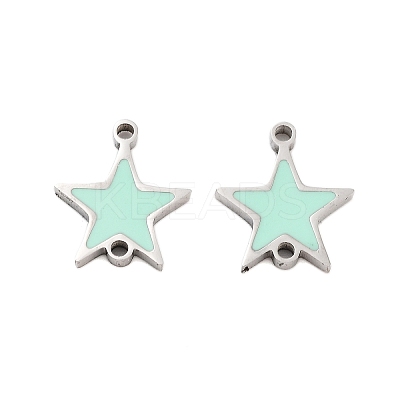 304 Stainless Steel Aquamarine Enamel Connector Charms STAS-Z078-14P-1