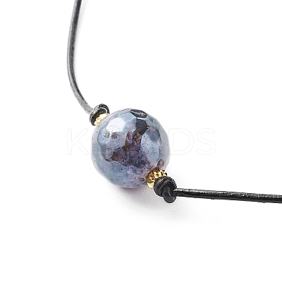 Pearl Luster Plated Round Faceted Natural Agate Pendant Necklace NJEW-JN03657-03-1
