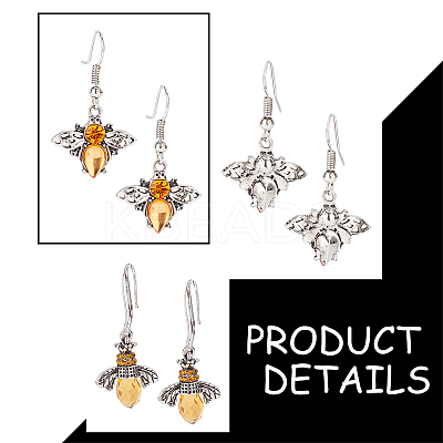 2 Pairs 2 Style Chocolate Glass Bees Dangle Earrings EJEW-AN0002-88-1
