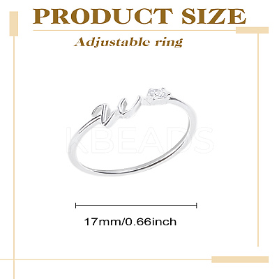 1Pc Letter Brass Rhinestone Open Cuff Rings for Women AJEW-LP0004-47W-S-1