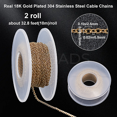 2 Rolls Ion Plating(IP) 304 Stainless Steel Cable Chains CHS-BBC0001-05-1