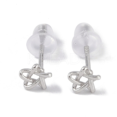 Anti-Tarnish Rhodium Plated 999 Fine Silver Star Stud Earrings for Women EJEW-S215-03P-1