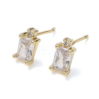 Brass Micro Pave Clear Cubic Zirconia Stud Earrings KK-CBA56EF-40G-04-1
