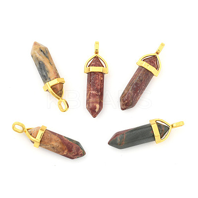 Natural Polychrome Jasper/Picasso Stone/Picasso Jasper Bullet Double Terminated Pointed Pendants LS-G-G902-B26-1