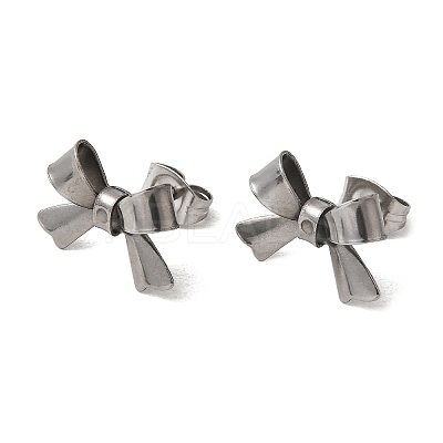 304 Stainless Steel Bowknot Stud Earrings EJEW-Z136-01P-1