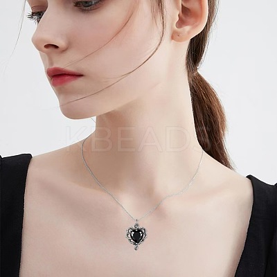 Alloy Jet Rhinestone Gothic Heart Pendant Necklaces FS-WG22DFD-01-1