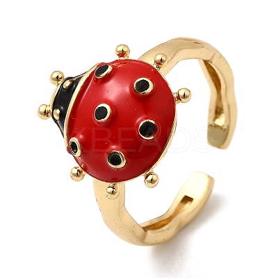 Brass Enamel Adjustable Open Cuff Rings for Women RJEW-I111-01G-07-1