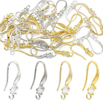 40Pcs 4 Colors Brass Micro Pave Clear Cubic Zirconia Hoop Earring Findings KK-CP0001-10-1