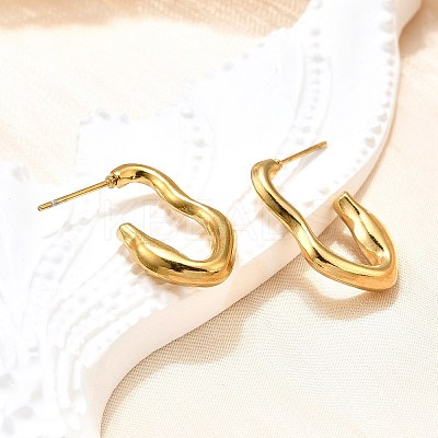 Ion Plating(IP) 304 Stainless Steel C-shape Stud Earrings EJEW-P197-03G-1