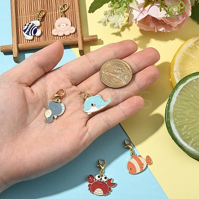 6Pcs Ocean Theme Alloy Enamel Pendant Decoration HJEW-YW00102-1
