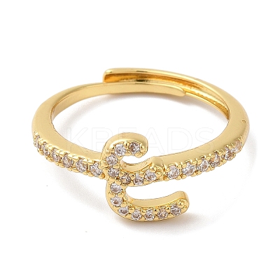 Rack Plating Brass Cubic Zirconia Arabic Letters Adjustable Rings for Women RJEW-S407-10G-16-1