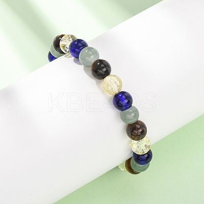 Natural Tiger Eye & Glass Beads Stretch Bracelets for Women Men LS-BJEW-P398-01C-1
