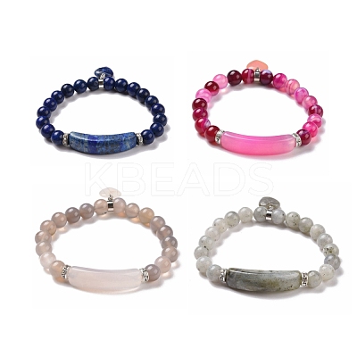 Natural Mixed Stone Beads Charm Bracelets BJEW-K164-B-1
