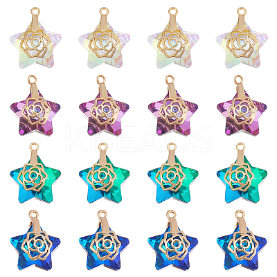 16Pcs 4 Colors Electroplate Glass Pendants EGLA-FH0001-11-1